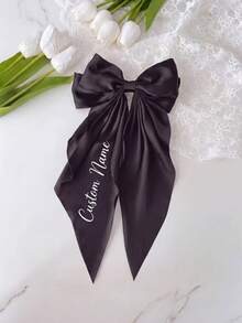 Custom Name Big Bow Hair Clips, Multi Color Engraved Text Long Ribbon Bow Barrette, Elegant Women Bridal Daily Custom Text Hair Accessories - Multicolor - View 19