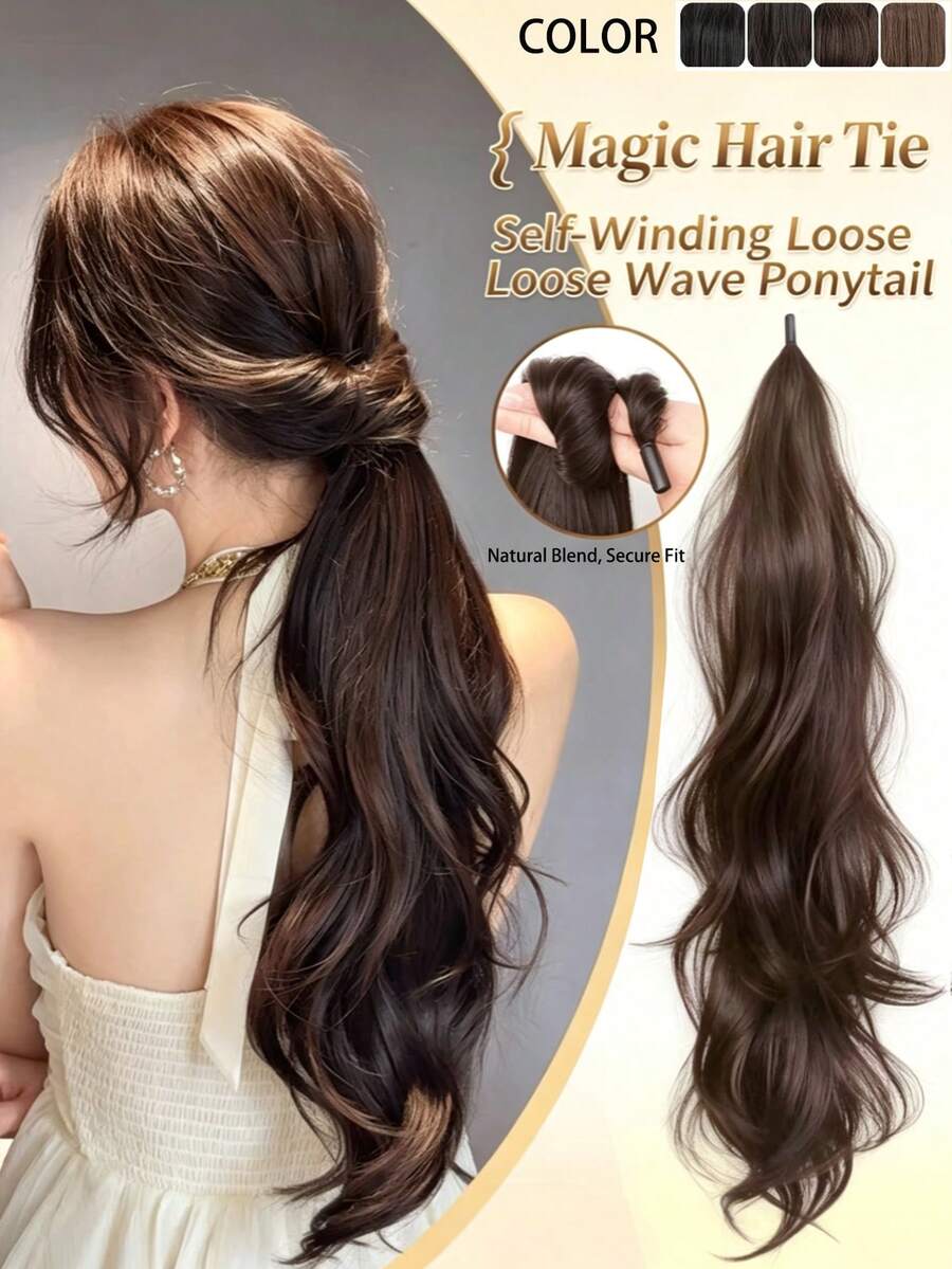 Wrap-Around Mermaid Curl Faux Ponytail, Natural Voluminous Low Ponytail, Hair Volume Booster, Big Wave Straight Ponytail - Multicolor - View 1