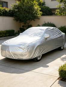 1pc PEVA Material Single Layer Car Cover, All-Weather Protection, Waterproof, Windproof, Snowproof, Dustproof, Lightweight And Portable, Easy Installation, Suitable For All Car Models, Garage Storage And Organization - Silver - View 2