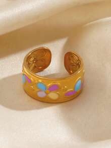 1/2pcs Stainless Steel Minimalist Fashion Colorful Oil Drop Butterfly Ring, Suitable For Women's Daily Wear And Shopping - Multicolor - View 6