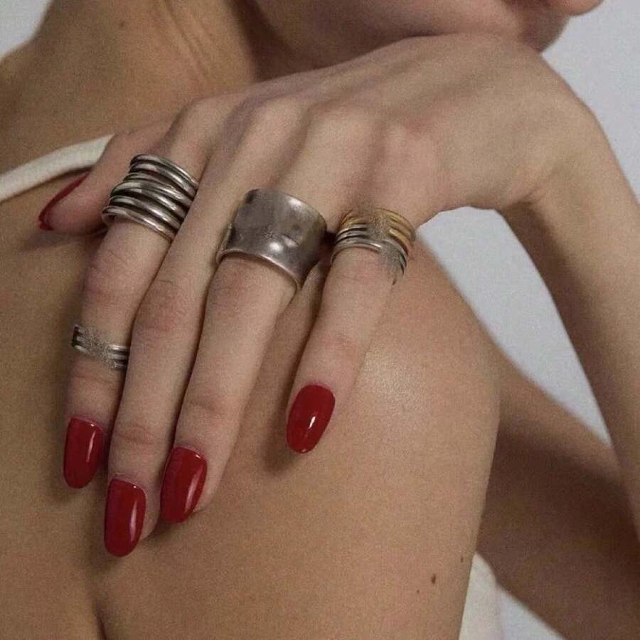 1pc Vintage Silver-Plated Spring-Shaped Metal Ring, Adjustable Unisex Party Ring, Punk Jewelry Accessory Gift - Antique Silver - View 1