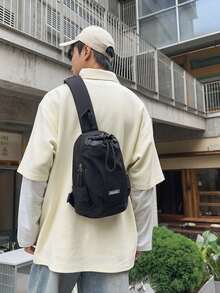 大容量黑灰色中性斜挎包 | 科技風胸包附圓形口袋 | 多口袋可調節式肩帶 - 彩色 - 查看 10