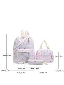 1 Set Fashionable College Style Polka Dot/Floral Pattern Backpack Set, Includes Backpack, Lunch Bag And Pencil Case, With Laptop Compartment, Adjustable Shoulder Straps, Multi-Pocket Large Capacity, Multi-Function School Bag Set, Suitable For Girls/Teenagers/College Students/Graduates Daily Use/Vacation/Travel/Back To School. - 2245 - View 2