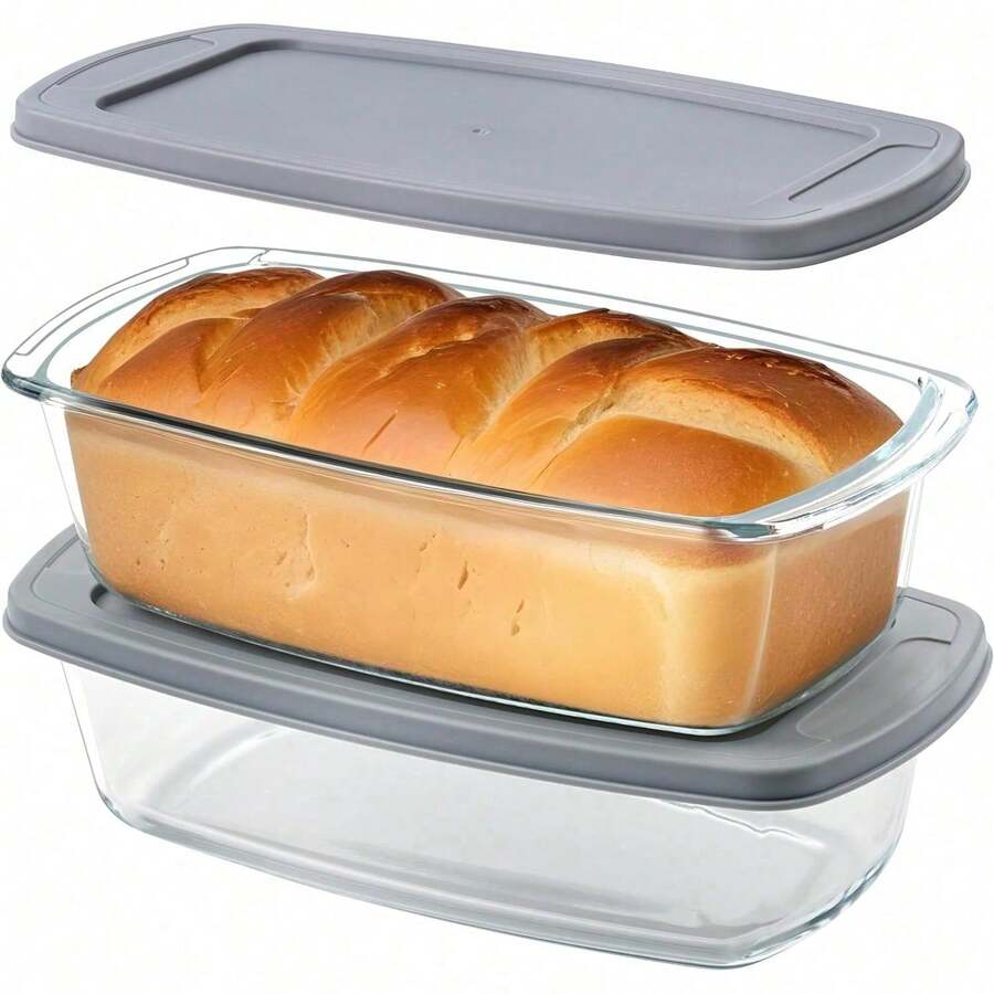 2er-Pack rechteckige Glasbackformen (1,8 l) mit luftdichtem Kunststoffdeckel und Griffen – Antihaft-Backform für Backofen, Mikrowelle, Gefrierschrank und Spülmaschine - Übersicht 1