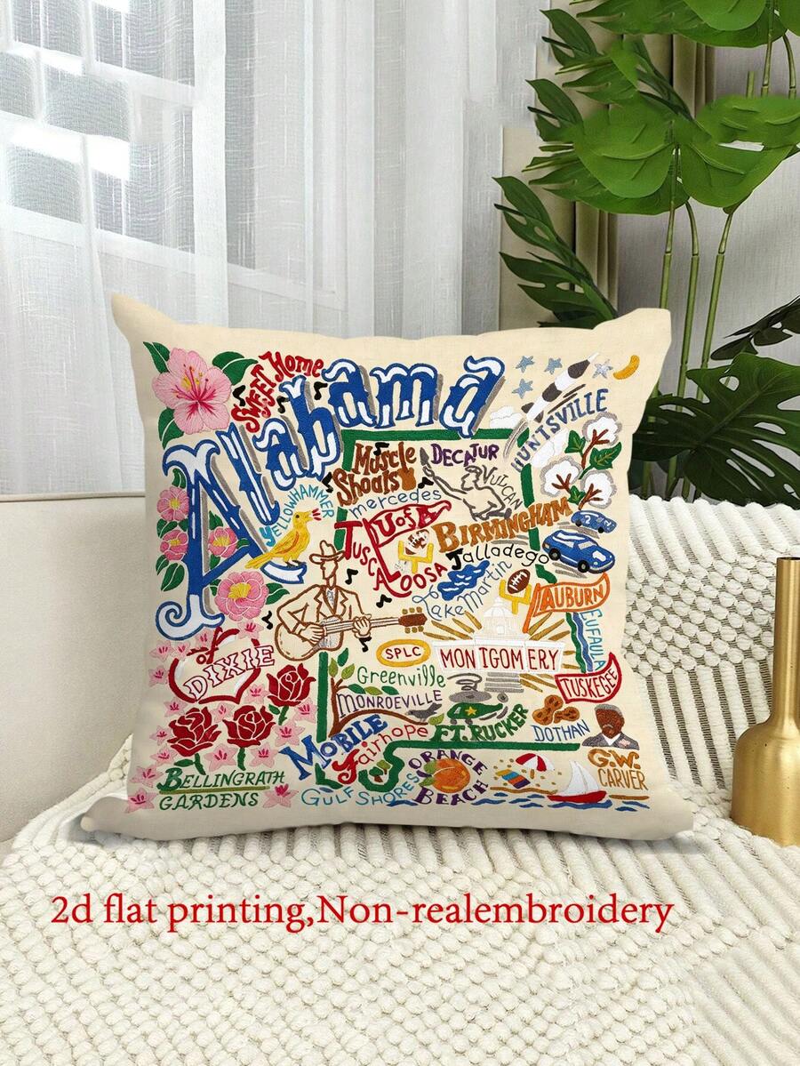 1/2/4PCS Faux Embroidery Print Super Soft Travel Souvenir Pillowcase, City Landmark And Cultural Symbol Full Print Design, Suitable For Bedroom, Living Room, Sofa And Other Home Decor, Personalized Decorative Item With Zipper Closure, Machine Washable - Perfect For Home And Office Decoration, Single-Sided Print, Pillow Insert Not Included - Red - View 1