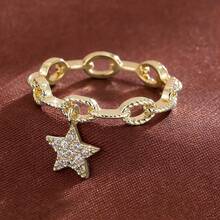 1pc Elegant Star Hanging Design Cubic Zirconia Women Ring, Suitable For Daily Wear - Multicolor - View 1