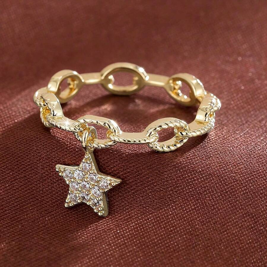 1pc Elegant Star Hanging Design Cubic Zirconia Women Ring, Suitable For Daily Wear - Multicolor - View 1