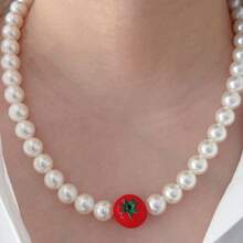 One Piece Ins Viral Sweet Cool Fruit Pearl Necklace Adjustable Gold Extension Chain Aesthetic Daily Clavicle Chain. - Fruit Necklace - View 2
