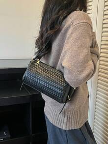Autumn/Winter Vintage Small Woven Boston Bag For Women - Black - View 6