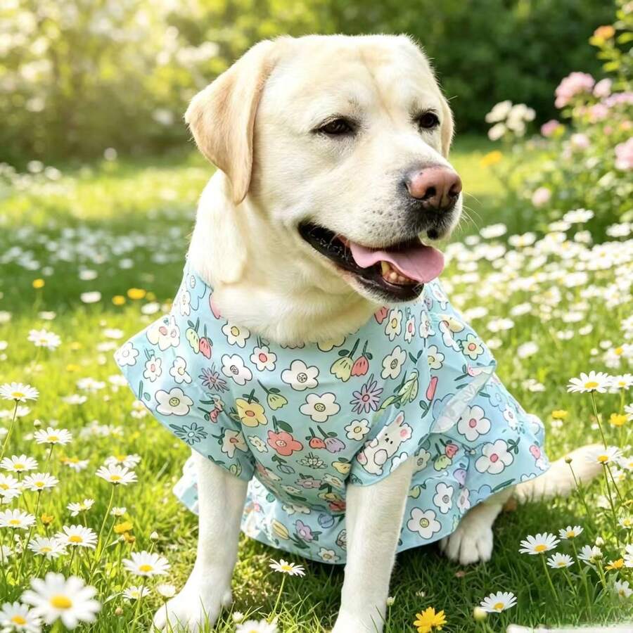 1pc Pet Plaid Dress, Cute Dress For Golden Retriever, Samoyed, Labrador Large Dogs - Baby Blue - View 1