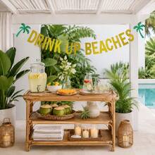 1 Set lustiges DIY-Banner "Drink Up Beaches" in Goldglitzer für Junggesellinnenabschied, glitzernde tropische Girlande, Sommer-Luau-Tropenparty-Banner, Palmen-Fotorequisite-Deko für Trip-Wochenende, Palmen-Partydekoration für Brautparty und Urlaub - Mehrfarbig - Übersicht 1
