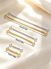 1/3pcs 18K Stainless Steel Extender Chain, Bracelet Safety Chain Necklace Extension Chain, DIY Double-Ended Spring Clasp Finishing Accessories Material - Double-ended Extension Chain - View 4