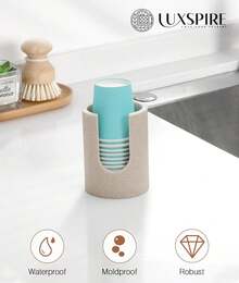 Luxspire Bathroom Cup Dispenser, 3oz Dixie Cup Dispenser, Resin Dixie Cup Holder, Disposable Paper Cup Holder For Bathroom, Cotton Pad Holder, Guest Bathroom Essentials, Beige - ColorA - View 2