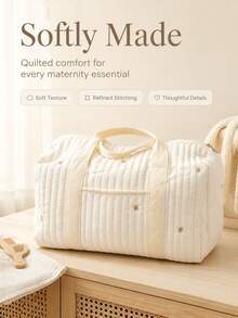 1pc Beige Large Capacity Shoulder Bag With Embroidery, Mommy Maternity Organizer Bag For Outings - Beige - View 17