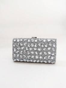LJDCRFT Luxury Sparkling Diamond-Embedded Hardcase Handbag, Women's Formal Evening Bag For Weddings, Parties, Celebrations, And Cocktail Events - Silver - View 6