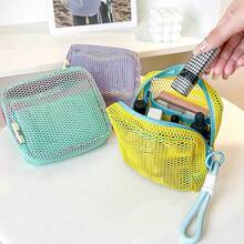 時尚大容量馬卡龍色清新風高品質多功能網格收納袋，可愛錢包設計，便攜化妝包，拉鍊面紙收納袋與衛生棉收納盒，居家收納，學校用品，開學洗漱包，旅行海灘必需品，浴室收納袋 - 彩色 - 查看 4