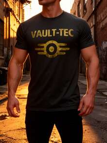 Tricou Vault Tec, tricou casual de vară la modă pentru bărbați - Negru - Vizualizare 1