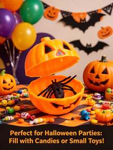 15/10/1pc Halloween Pumpkin Shell Candy Box, Pre-Filled Plastic Pumpkin, Halloween Candy Filler, Refillable Candy, Toys, Open-Style Thanksgiving Party Toys Prank Gifts Candy Box, Halloween Party Gifts - Multicolor - View 4