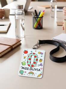 1pc Custom Teacher Name Letter ID Badge Holder,Personalized Lined Card Cover,Teacher Appreciation Gift,Back To School,Teacher Travel Backpack Suitcase - Multicolor - View 7