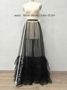 1pc Layered Ruffle Sheer Tulle Maxi Dress Cover-Up, Elastic Waist Long Train Layering Inner Wear, Summer Beach Wedding Nightclub Women's Outfit Accessory - A - View 11