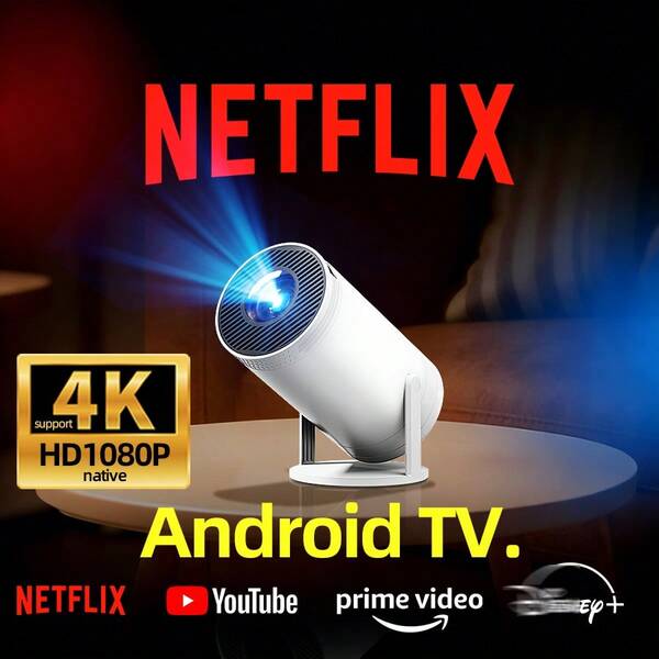 HUASHIJIE 4K-Heimkinoprojektor, integriertes WLAN, Bildschirmspiegelung von Smartphones, keine Leinwand erforderlich. Geeignet für Schlafzimmer, Studenten. Integriertes Android-System, Lautsprecher. Schneller lokaler Versand. Geschenke für Muttertag, Vatertag, Valentinstag, Oktoberfest, Weihnachten, den zweiten Weihnachtsfeiertag, Ostern, den Singles' Tag.