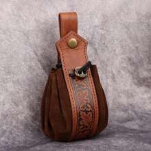 Vintage Ahornblatt geprägte Taillen-Ziehbeutel, mittelalterliche Cosplay Requisite Leder Tasche, Wikinger Piraten Outfit Münzaufbewahrung Hängetasche - A - Übersicht 4