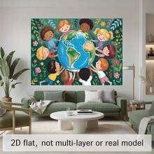 2D Flat, 2D Flat 2D Flat, 2D Flat Single 2D Flat Banner, Theme Of Earth And Unity, Suitable For Background Decoration. Made Of Polyester, Can Be Used For Home, Room And - Multicolor - View 3