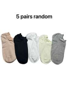 5 Pairs Women's Breathable Solid Color Ruffle Edge Invisible Socks, Campus Style, Suitable For Spring/Summer Daily Work Party Gift, Random Color - Multicolor - View 8