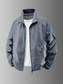 Men's Lightweight Stand Collar Skin Jacket, Casual Outerwear, Fishing Jacket Sports - Grey - View 5