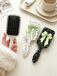 1/2 piezas Peine de masaje con cojín de aire, patrón de hoja verde y lazo, estilo fresco de verano, minimalista, peine de peinado para mujer, cepillo de masaje para el cabello, antiestático, cuidado del cabello suave, peine de peinado adecuado para uso doméstico, regalo para familia y amigos - Multicolor - Ver 2