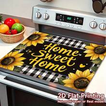 1pc Sunflower & Black White Checkered Heat-Resistant Glass Stove Top Protector - Non-Slip, Durable, Easy To Clean, Fits Electric Glass Stoves, Flat Top Ovens, Dryers, Coffee Makers - Stylish Kitchen Decor, Perfect Holiday Gift, Stove Top Protector - 52公分*72公分/20.5吋*28.3英寸 - 查看 6