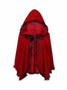 2pcs Halloween Women's Costume Shawls, Little Red Riding Hood Lace Patchwork Hooded Capes, Carnival Christmas Party, Festival Performance Props - Multicolor - View 11