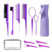12pcs Hair Styling Tool Set | Spray Bottle, Edge Brush, Teasing Brush, Tail Comb, Hair Clips, Braiding Tool, Storage Bag | Suitable For Home Hair Styling, Salon Hair Styling | Hair Styling Tools Barber Accessories - Multicolor - View 3
