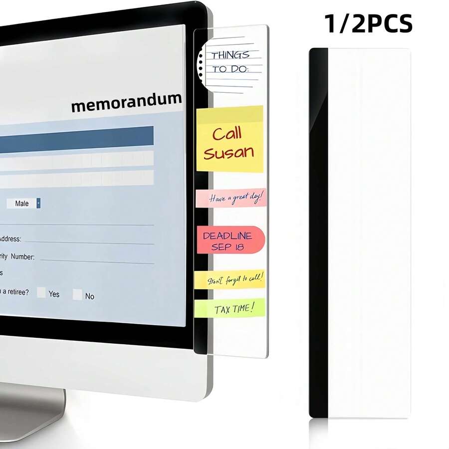 1/2 piezas Soporte adhesivo para notas adhesivas lateral del monitor, estante de almacenamiento de notas adhesivas lateral de la pantalla de la computadora, accesorio de escritorio de oficina, vuelta a la escuela