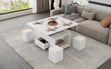 Mesa Auxiliar Ajustable Altura, Mesa de Café Móvil, 4-en-1 Multifunción, Convertible en Mesa de - Blanco - Ver 3