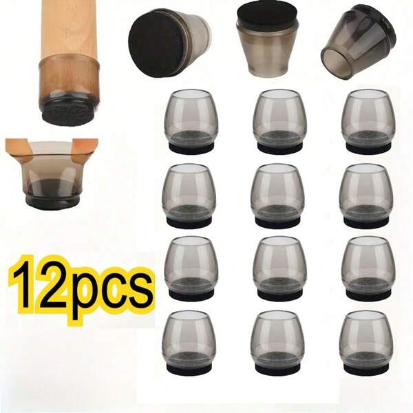 12pcs Silicone Chair Leg Caps With Felt Pads, Designed For Hardwood, Tile, Laminate And Vinyl Floors, Prevent Scratches And Dents, Easy To Install, Durable Furniture Leg Protectors For Floor Protection