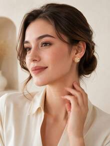 Women's Gold Pearl Earring Set, 6 Pairs Stainless Steel Hypoallergenic Studs, Vintage Floral Radiating Water Drop Jewelry Gift - Gold - View 3