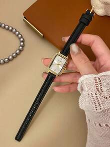 1件女款橢圓羅馬數字休閒優雅石英手錶，適合日常配戴 - 黑色 - 查看 4