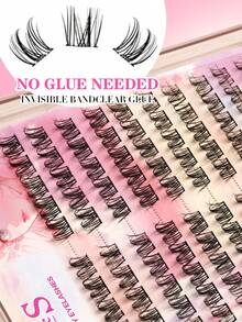 Waloshow Set Bulu Mata Palsu Cluster Perekat Diri Bentuk C-Curl 100pcs, Ujung Bulu Mata 11-13mm, Ekstensi Bulu Mata DIY, Ringan & Nyaman, Ekstensi Bulu Mata Tanpa Lem - C - View 3