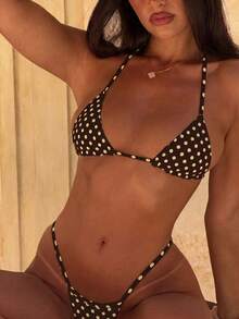 女款優雅條紋掛脖式泳衣套裝，適合夏季，理想的春夏海灘度假、海邊活動與度假穿著 - 彩色 - 查看 5