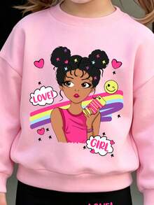 Baby Girl Cartoon Print Round Neck Long Sleeve Top And Leggings - Pink - View 5