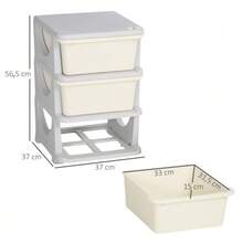 Storage Boxes For Children, 3 Large Drawers, Rounded Edges, Plastic, 37x37x56.5 Cm, Cream White - Cream White - 查看 5