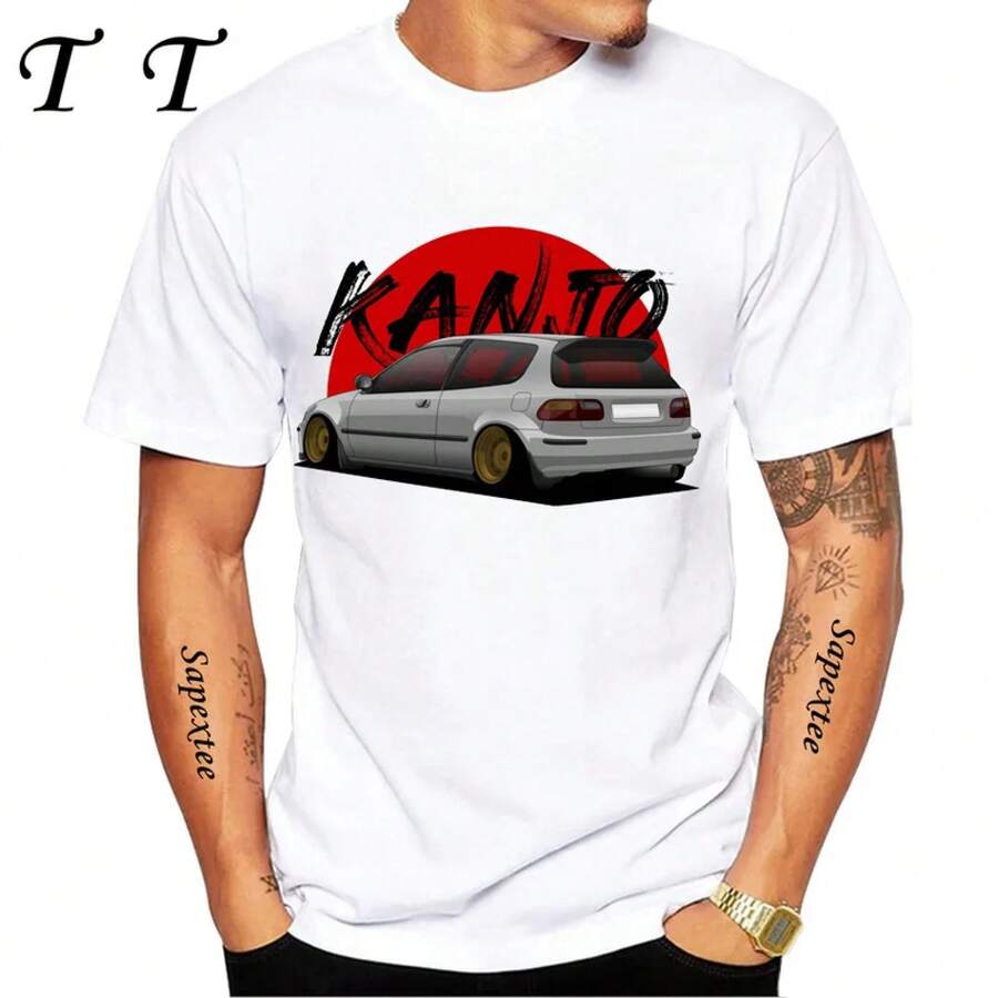 Neue Sommer Männer Kurzarm KANJO Civic EG Typ R Power JDM Hatch Weiß Klassische T-Shirt Racing Auto Kunst Junge Casual Tops Tees - Z18046 - Übersicht 1