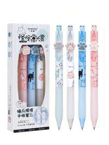 4pcs Cute Cat Paw Retractable Ballpoint Pens, Black Ink, 0.5mm Tip, Quick-Dry Dual-Head Design, Suitable For Students, Exams, First Day Of School - Multicolor - View 8