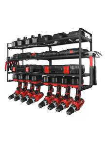 Power Tool Organizer Wall Mount 4-Layer Storage Rack With 8 Drill Holders Tools Holder And Storage Rack With Screwdriver Holder Garage Tool Organizer For Garage Workbench And Workshop - Default - View 7