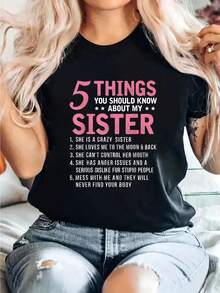 T-shirt humoristique "Ut My Crazy Sister" - Top décontracté à manches courtes et col rond, affection fraternelle, tenue printemps/été, tenues assortie - Noir - Voir 1