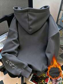 新款女式秋冬連帽衛衣，印有「God Is Good」圖案，柔軟舒適，抓絨內裡休閒上衣 - 深灰色 - 查看 2