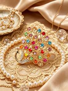 1pc Open-Tail Peacock Lapel Brooch, Vibrant Multicolor Design, Vintage Luxury Elegant Style, Suitable For Suit Jacket Decoration, Wedding, Banquet, Daily Wear And Gift - Peacock Style a - View 2