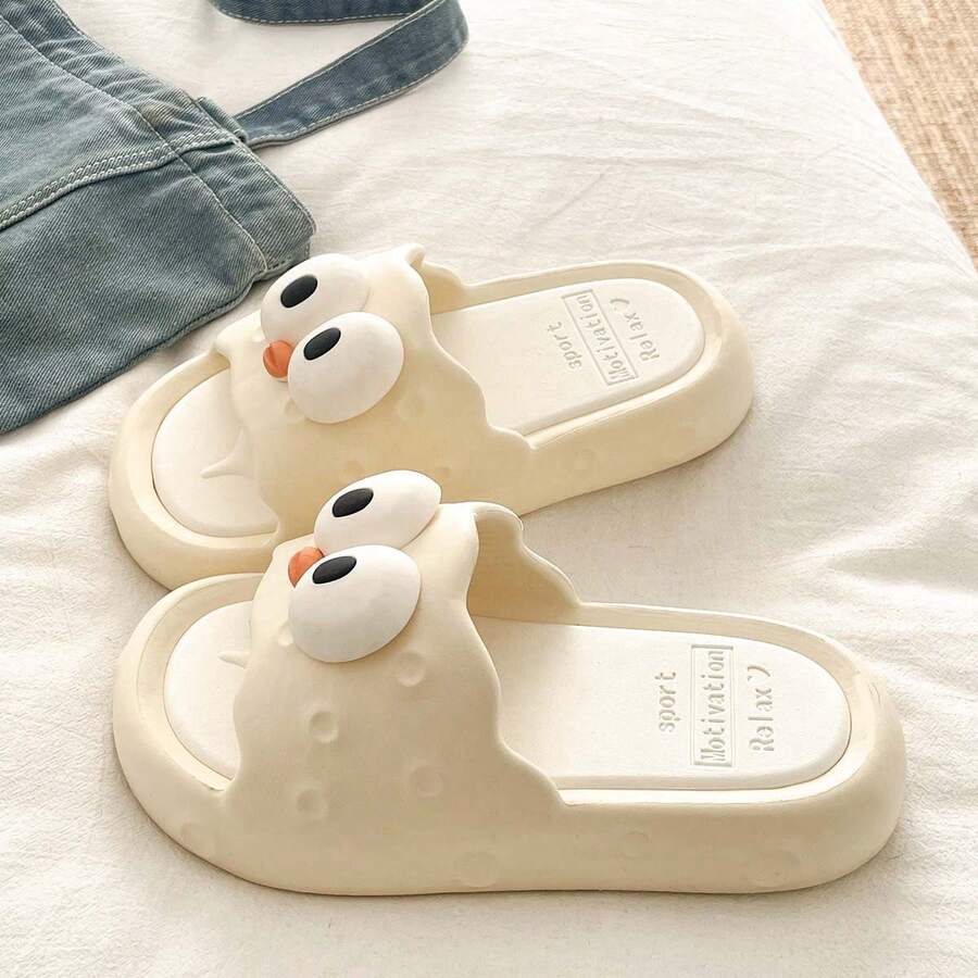 Summer New Cute Cartoon Indoor Home Open Toe Slippers Soft Sole Comfortable Thick Sole Wear-Resistant Slides - Yellowish-white - View 1