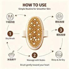 Boar Bristle Bath Brush Body Dry Brush Back Scrubber Body Scrubbing Massage Cleaning Brush - Champagne - View 9